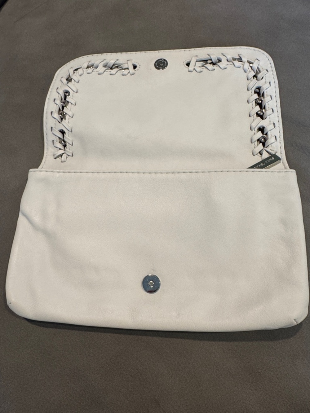 Michael Kors white leather silver woven chain snap flap clutch. New, no tag. - Picture 4 of 7